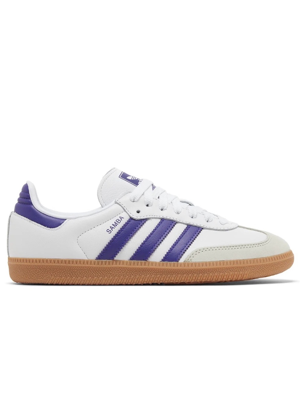 Adidas Samba Leather Sneakers in White w/ Indigo Stripes